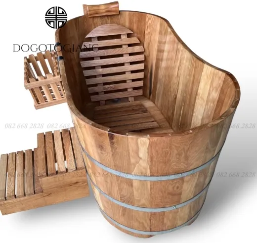 Bồn tắm dài gỗ sồi kèm phụ kiện