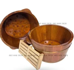 Chậu Ngâm Chân Gỗ Pơ Mu Màu Hạt Dẻ Kèm Bàn Lăn Massage