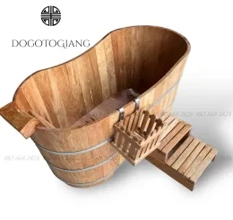 Bồn tắm dài gỗ sồi kèm phụ kiện