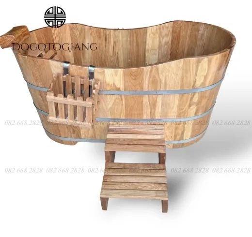 Bồn tắm dài gỗ sồi kèm phụ kiện