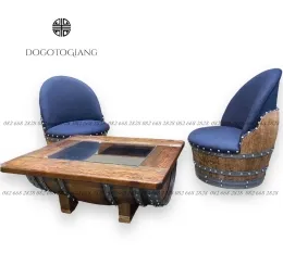 Bàn ghế gỗ trang trí bọc da