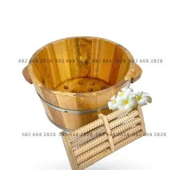 Chậu Ngâm Chân Gỗ Pơ Mu Có Hạt Massage Chân + Bàn Lăn